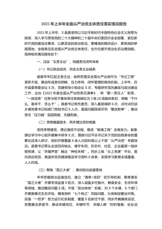 2025年上半年全面从严治党主体责任落实情况报告