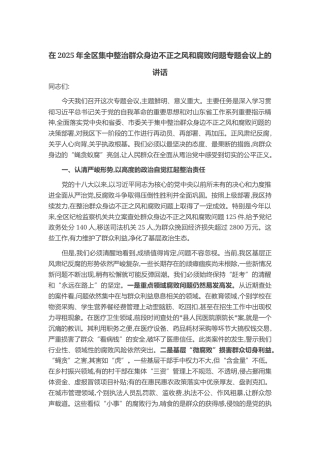 在2025年全区集中整治群众身边不正之风和腐败问题专题会议上的讲话