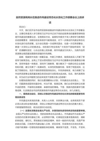 自然资源局局长在推进作风建设常态化长效化工作部署会议上的讲话
