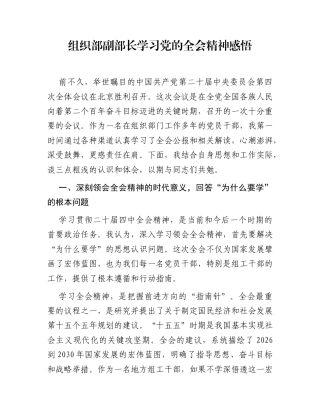 组织部副部长学习党的全会精神感悟