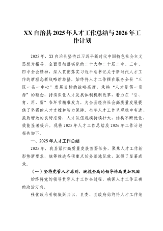 自治县2025年人才工作总结与2026年工作计划