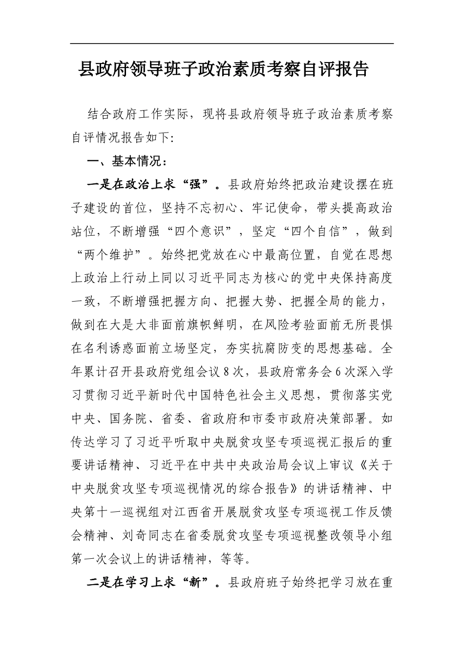 县政府班子年度政治素质考察自评报告_第1页