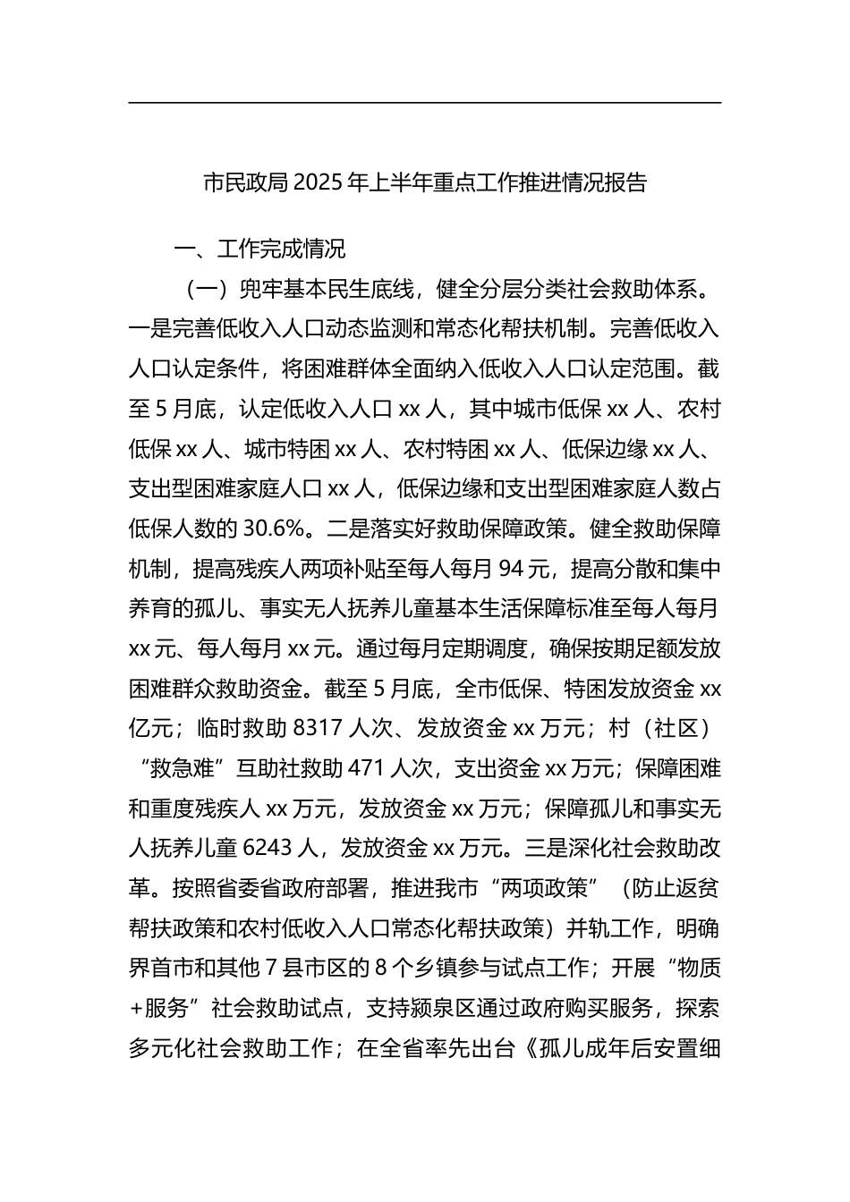 市民政局2025年上半年重点工作推进情况报告_第1页