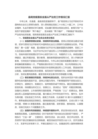 县局党组落实全面从严治党工作情况汇报
