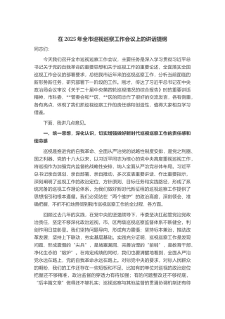 在2025年全市巡视巡察工作会议上的讲话提纲