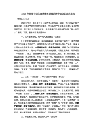 2025年党委书记在廉洁集体提醒谈话会议上的表态发言