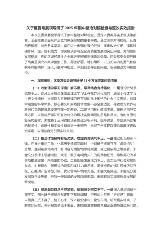 关于区委常委领导班子2025年集中整治对照检查与整改实效报告