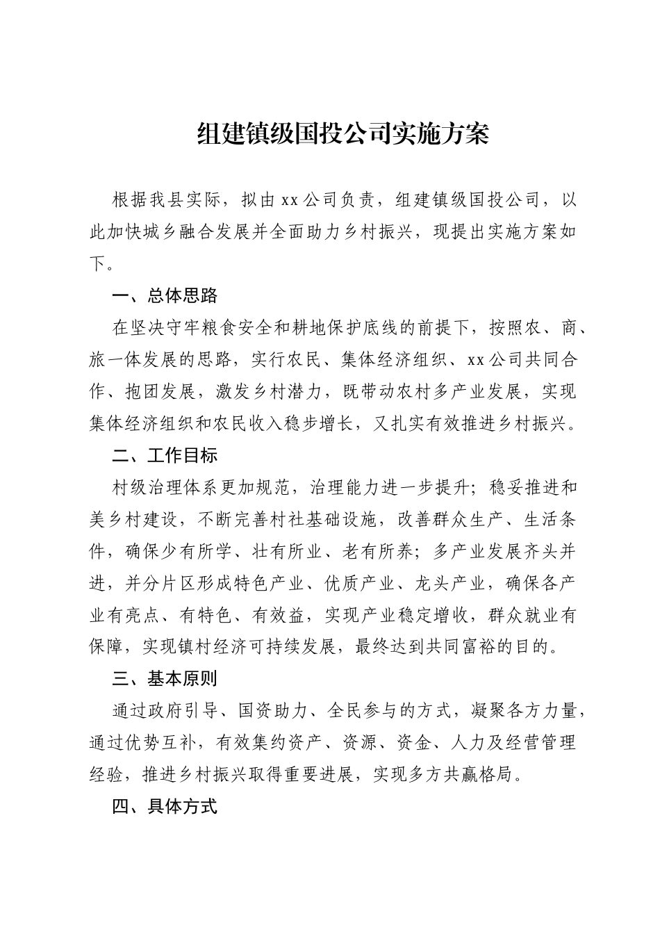 组建镇级国投公司实施方案_第1页