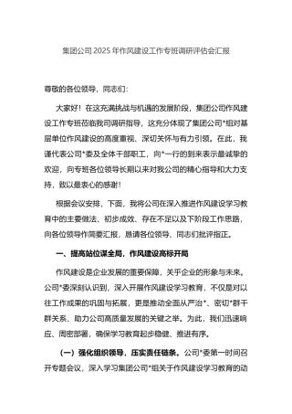集团公司2025年作风建设工作专班调研评估会汇报(1)