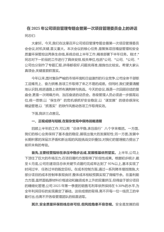 在2025年公司项目管理专题会暨第一次项目管理委员会上的讲话