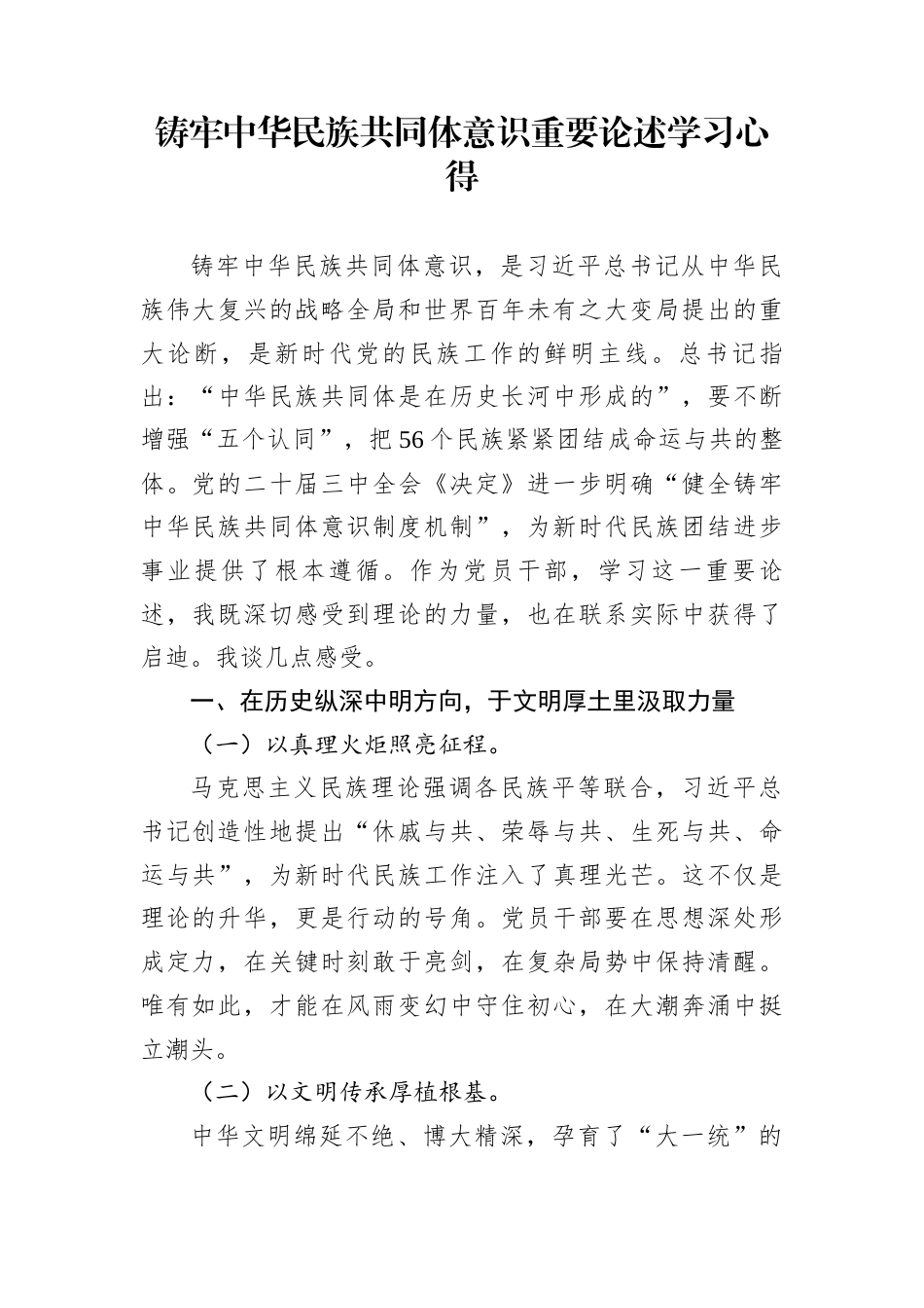 铸牢中华民族共同体意识重要论述学习心得_第1页