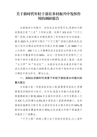 关于新时代年轻干部在乡村振兴中发挥作用的调研报告