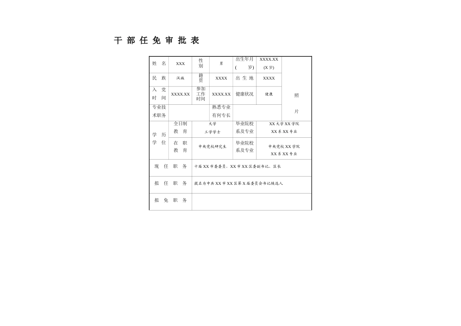 干部任免表填写规范+空白表格_第1页
