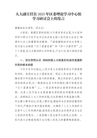 人大副主任在2025年区委理论学习中心组学习研讨会上的发言