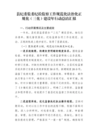 县纪委监委纪检监察工作规范化法治化正规化（三化）建设年行动总结汇报