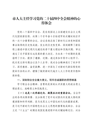 市人大主任学习党的二十届四中全会精神的心得体会（4404字）