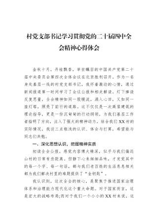 村党支部书记学习贯彻四中全会精神心得体会