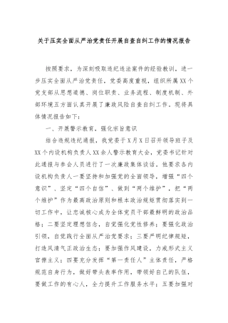 压实全面从严治党责任开展自查自纠工作的情况报告