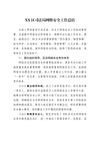 XX区司法局网络安全工作总结