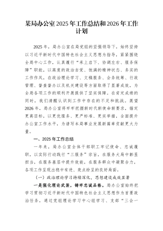 某局办公室2025年工作总结和2026年工作计划