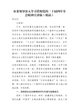 市委领导深入学习贯彻党的二十届四中全会精神宣讲稿（精品）