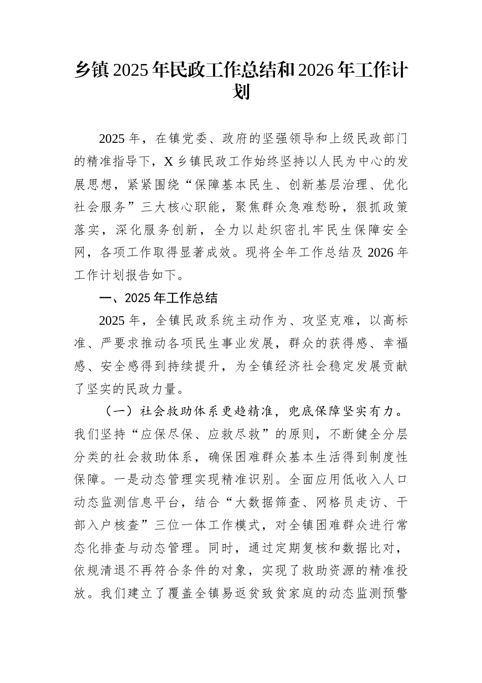 乡镇2025年民政工作总结和2026年工作计划_第1页