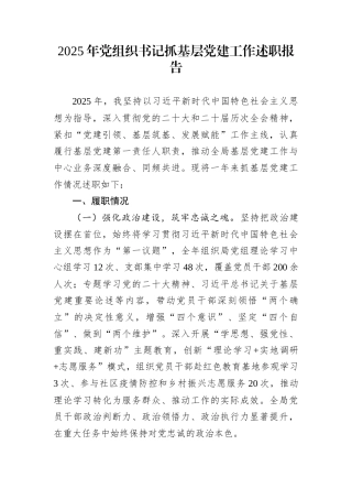 2025年党组织书记抓基层党建工作述职报告