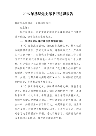 2025年基层党支部书记述职报告