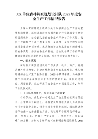 XX单位森林调查规划设计队2025年度安全生产工作情况报告