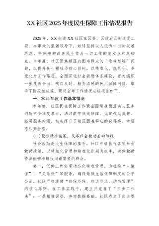 XX社区2025年度民生保障工作情况报告