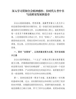 深入学习贯彻全会精神感悟：在时代大考中书写高质量发展新篇章