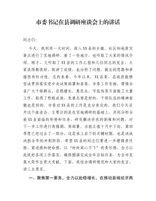 市委书记在县调研座谈会上的讲话