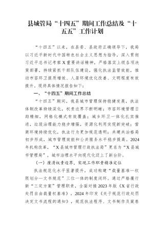 县城管局“十四五”期间工作总结及“十五五”工作计划