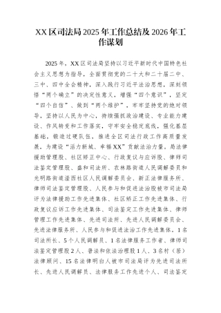 XX区司法局2025年工作总结及2026年工作谋划