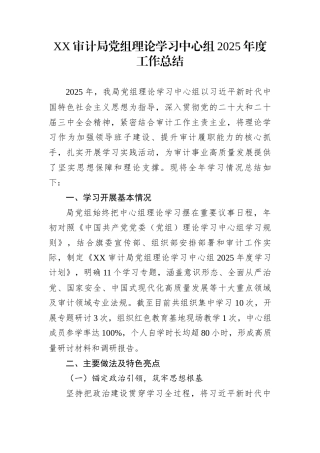XX审计局党组理论学习中心组2025年度工作总结