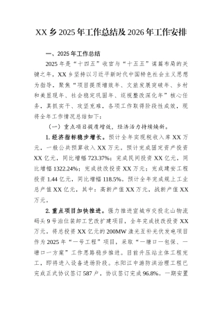 XX乡2025年工作总结及2026年工作安排