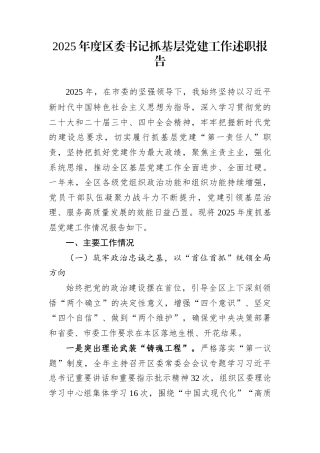 2025年度区委书记抓基层党建工作述职报告