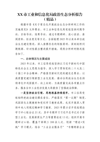 XX市工业和信息化局政治生态分析报告（精品）