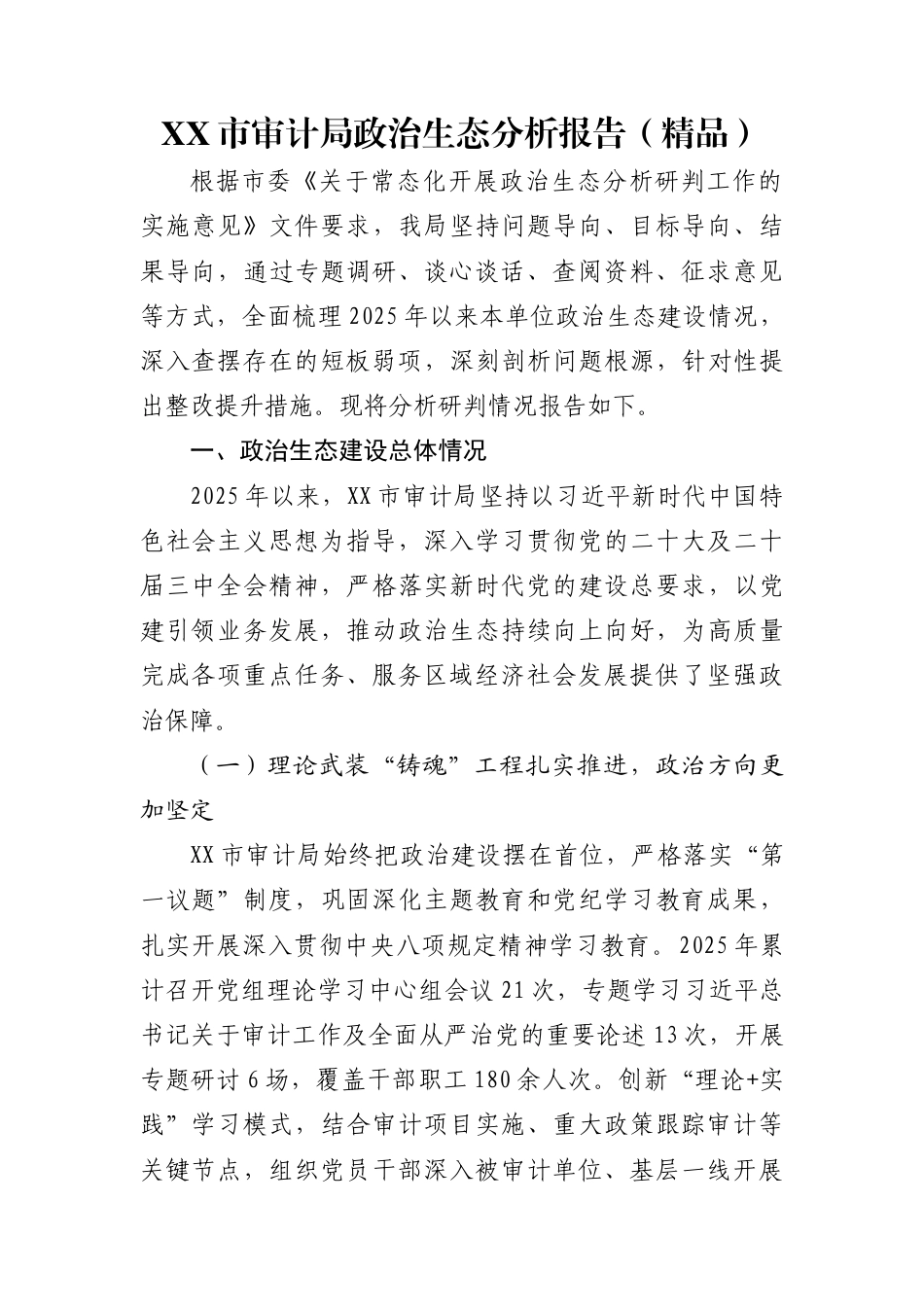 XX市审计局政治生态分析报告（精品）_第1页