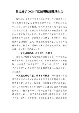 党委班子2025年度述职述廉述法报告