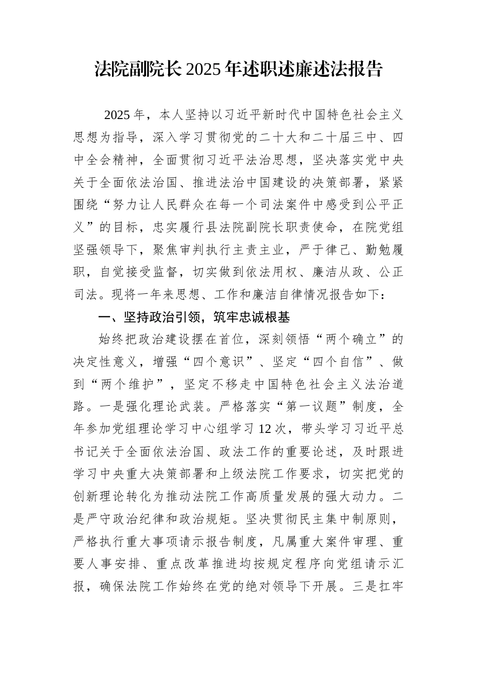 法院副院长2025年述职述廉述法报告_第1页