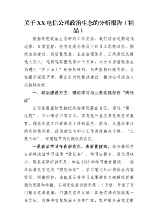 关于XX电信公司政治生态的分析报告（精品）