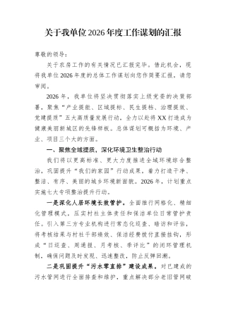 关于我单位2026年度工作谋划的汇报