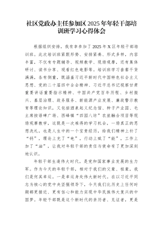 社区党政办主任参加区2025年年轻干部培训班学习心得体会