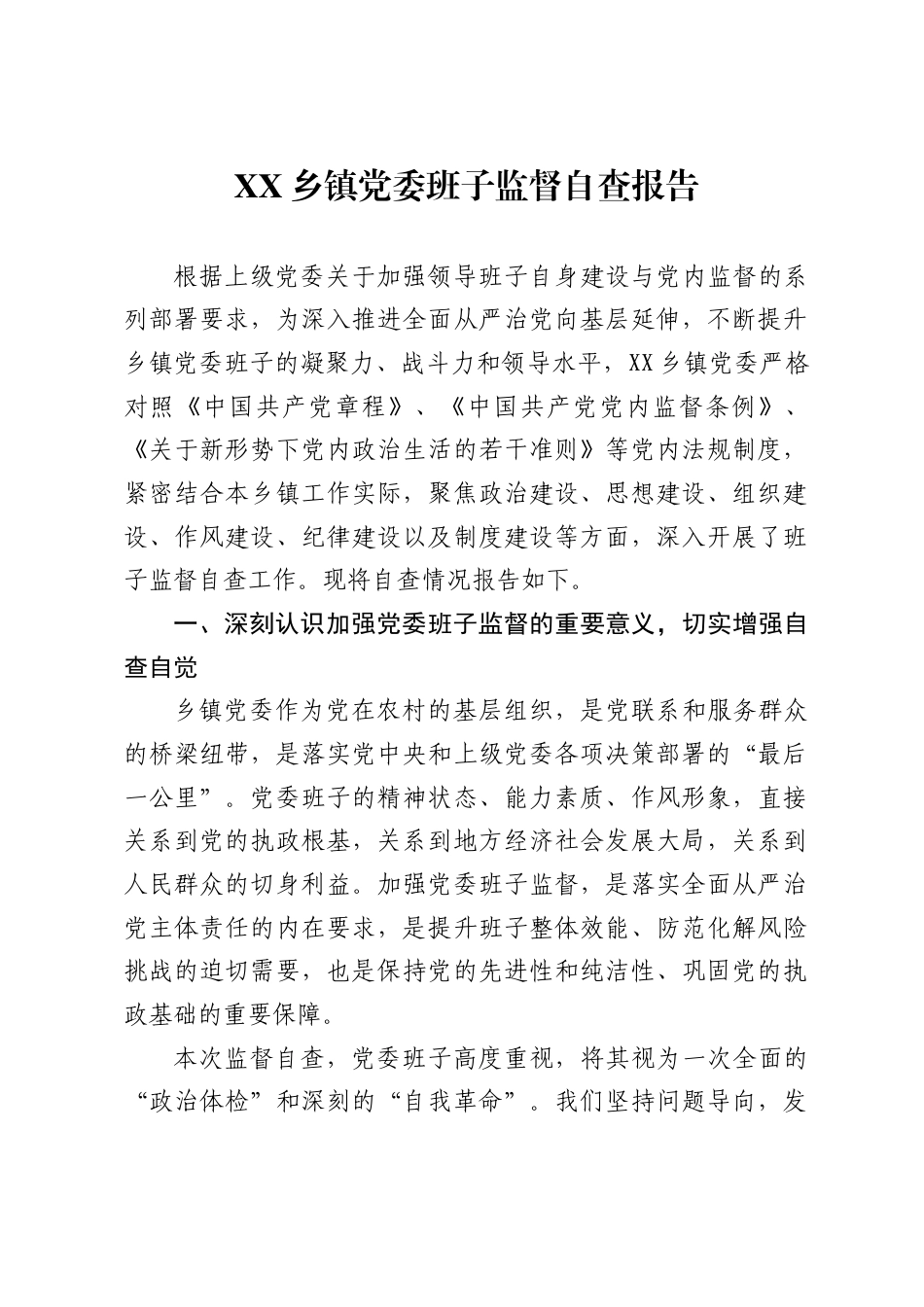 乡镇党委班子监督自查报告_第1页