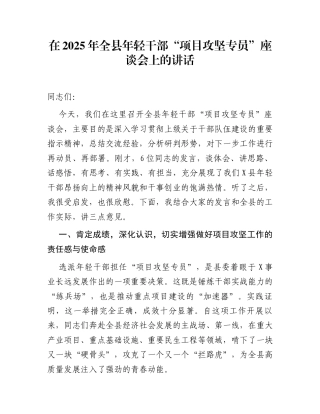 在2025年全县年轻干部“项目攻坚专员”座谈会上的讲话