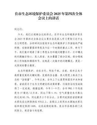 在市生态环境保护委员会2025年第四次全体会议上的讲话