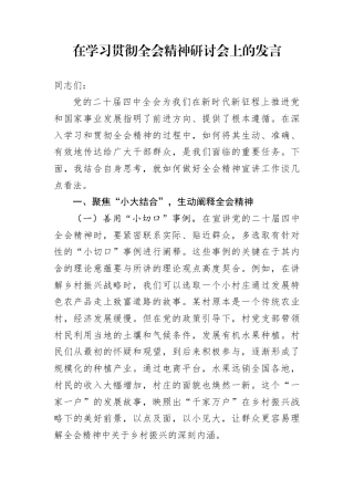 在学习贯彻全会精神研讨会上的发言