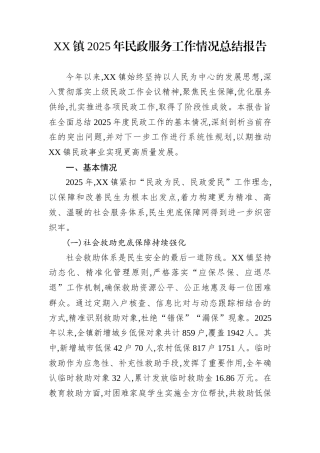 XX镇2025年民政服务工作情况总结报告