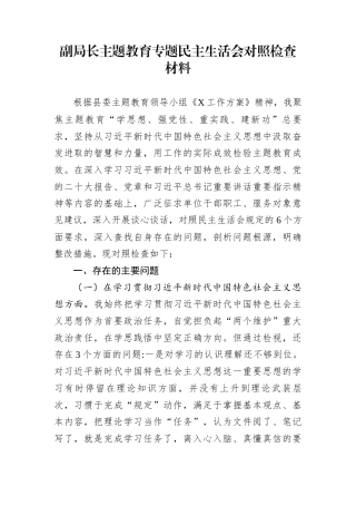 副局长主题教育专题民主生活会对照检查材料